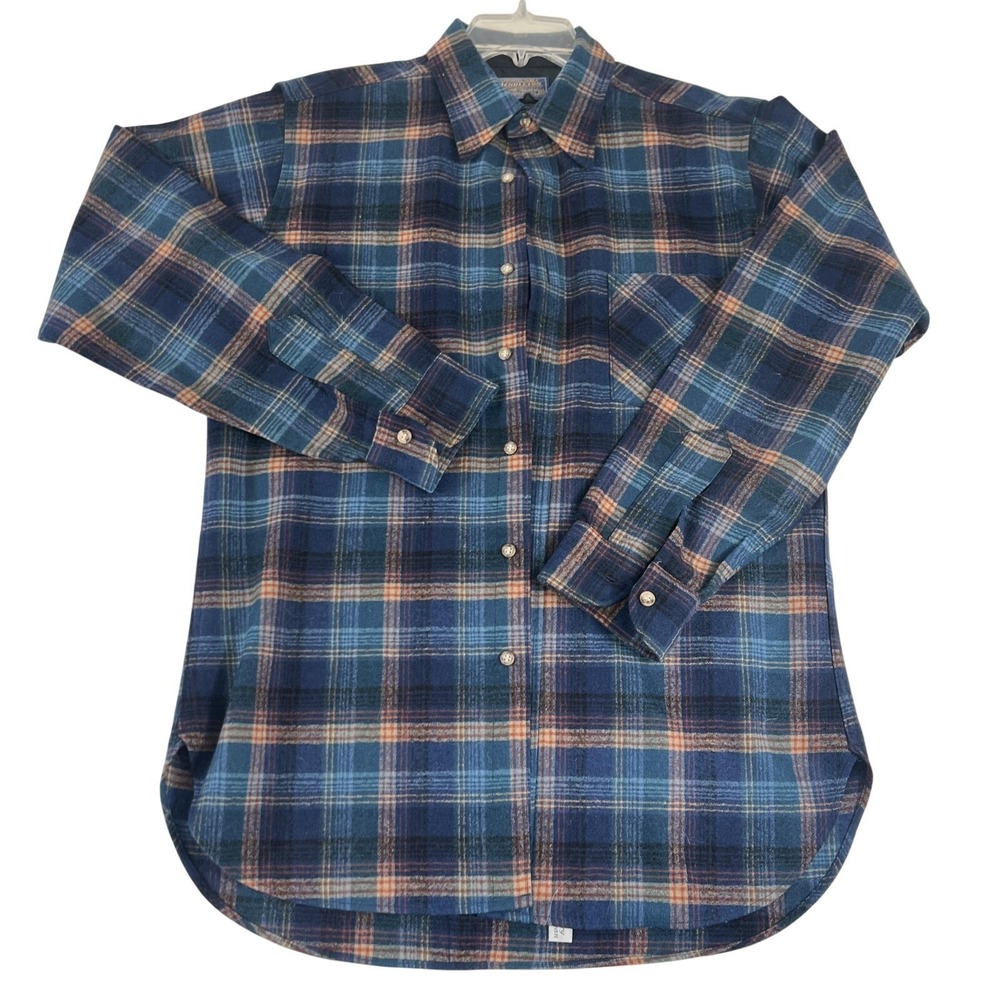 Vintage Woolmark‎ Pendleton Shirt Mens Medium Blue Plaid Wool Flannel USA